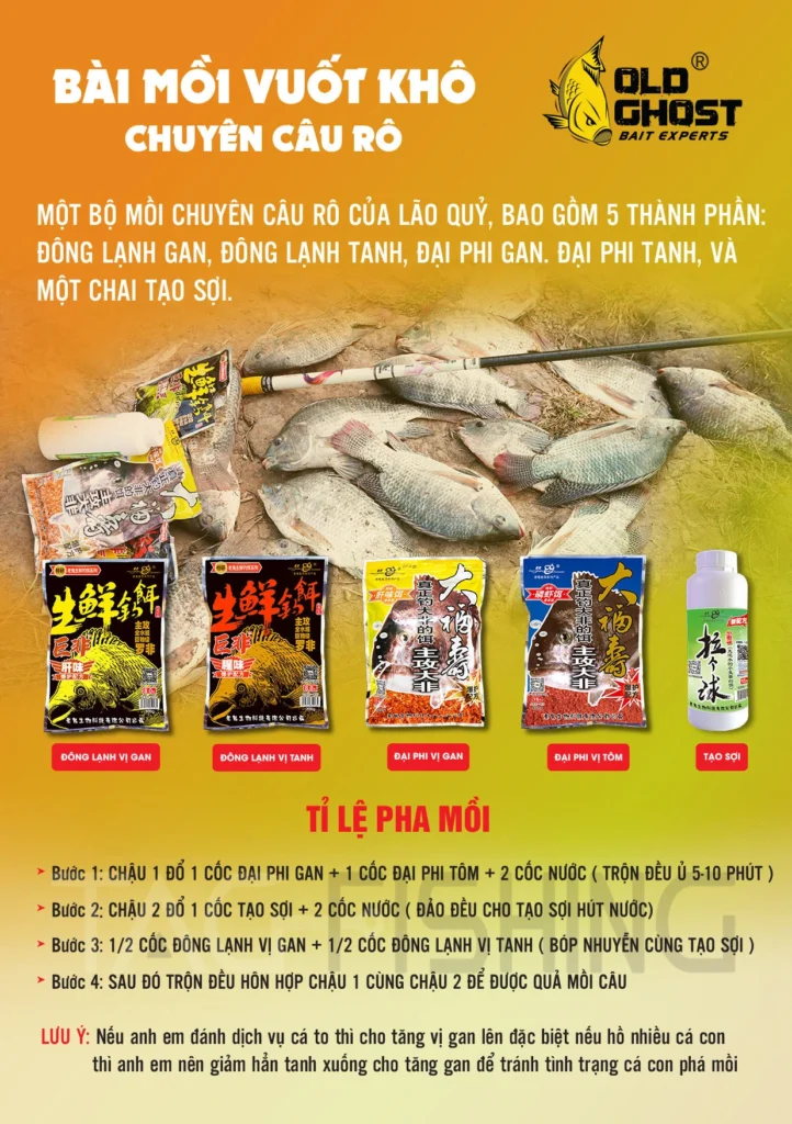 Bài mồi câu cá rô phi hồ dịch vụ